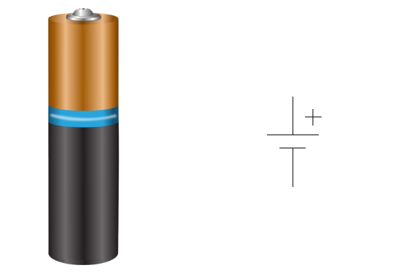 Bild einer Batterie und das Schaltzeichen