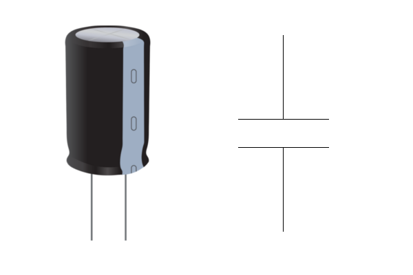 Bild eines Kondensators und das Schaltzeichen